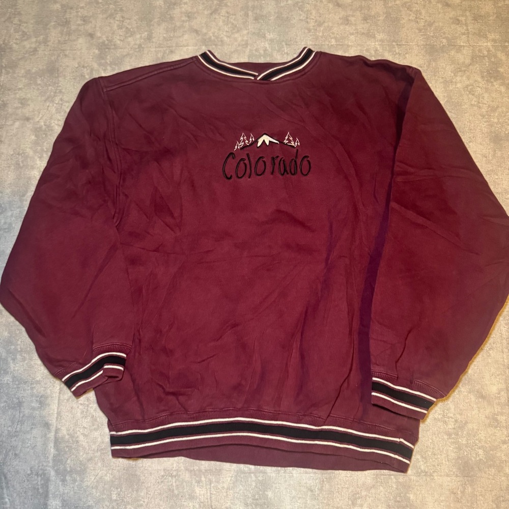BAC Premier Colorado Sweatshirt Maroon Embroidered Mountain Pullover Large